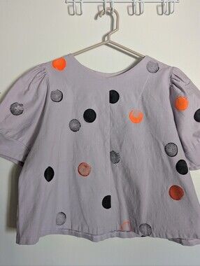 Tony Chestnut Lavender Polka Dot Puff Sleeve Top